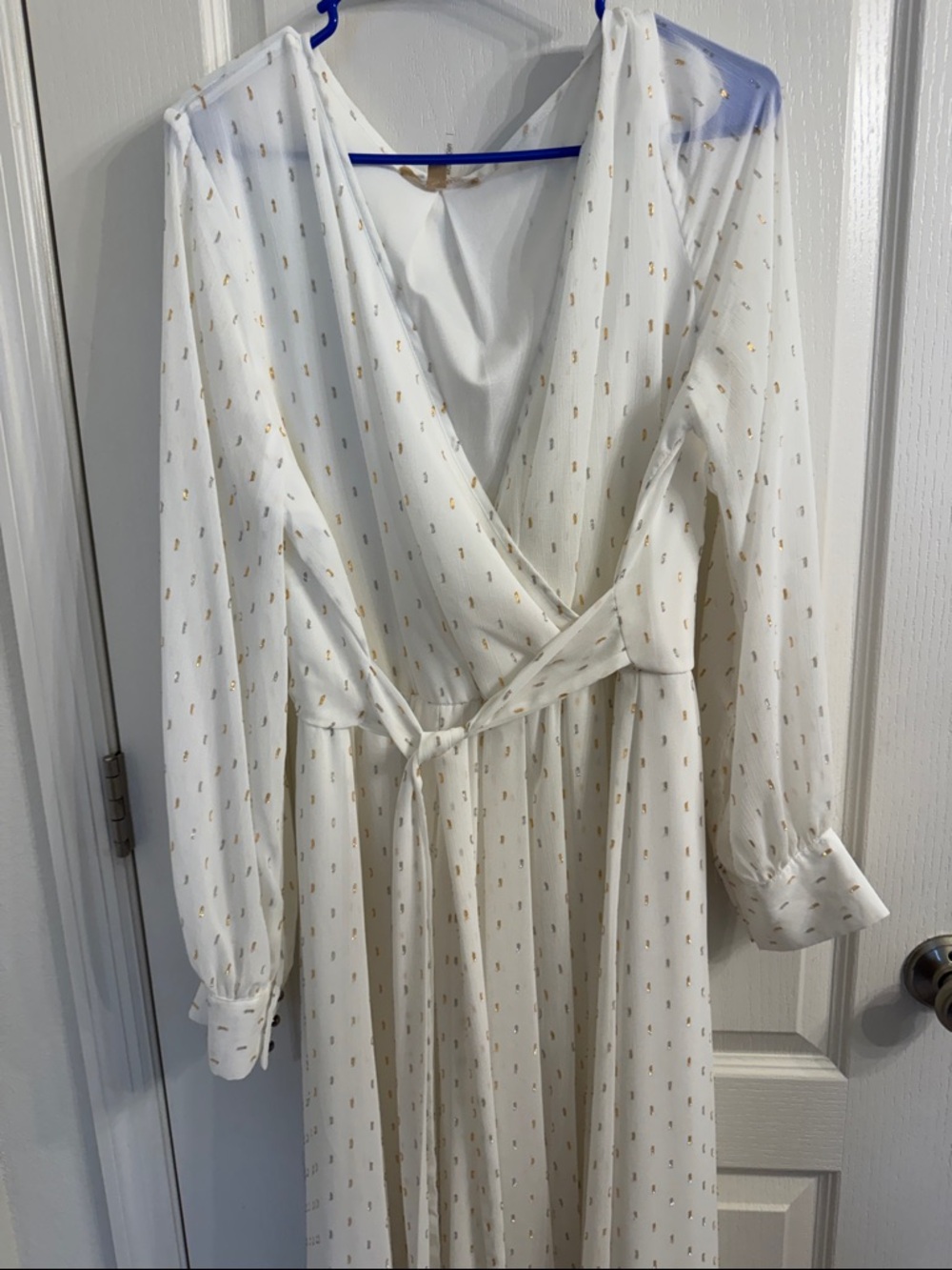 Pinkblush White Maxi Wrap Dress with Gold Dot Detail